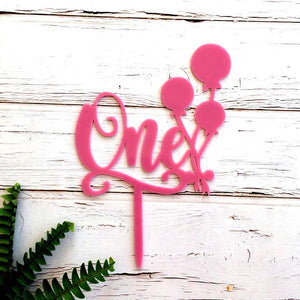 Matte Pink Acrylic 'One' Balloon Birthday Cake Topper - Online Party Supplies