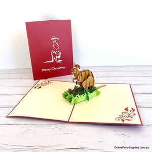 Handmade 3D Christmas Kangaroo Pop Up Card - Australian Native Animal Pop Up Cards