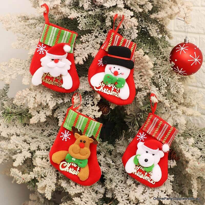 Merry Christmas Stocking Hanging Ornament (Santa, Snowman, Reindeer, Polar Bear)