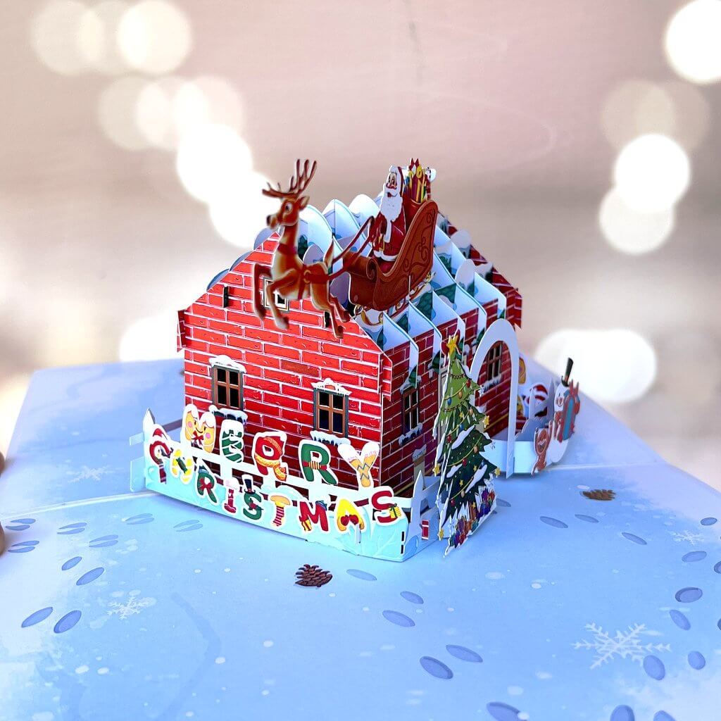 Merry Christmas House 3D Pop Up Greeting Card