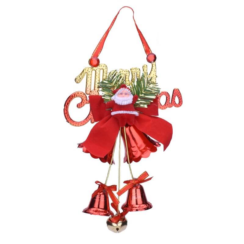 Merry Christmas Red Bells with Santa & Ribbon Christmas Tree Hanging Ornament