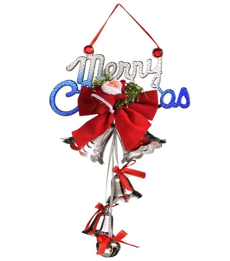 Merry Christmas Silver Bells with Santa & Ribbon Christmas Tree Hanging Ornament