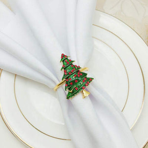 Metal Rhinestone Christmas Napkin Ring - Xmas Tree