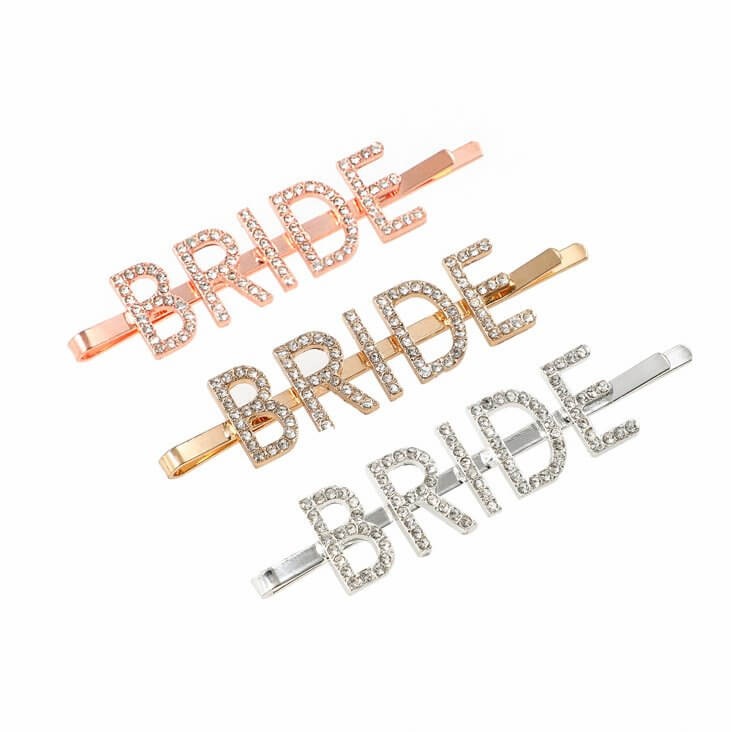 Sparkling Rhinestone BRIDE Hair Clip (Gold, Rose Gold or Silver) - Style 2