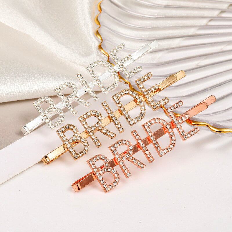 Sparkling Rhinestone BRIDE Hair Clip (Gold, Rose Gold or Silver) - Style 2