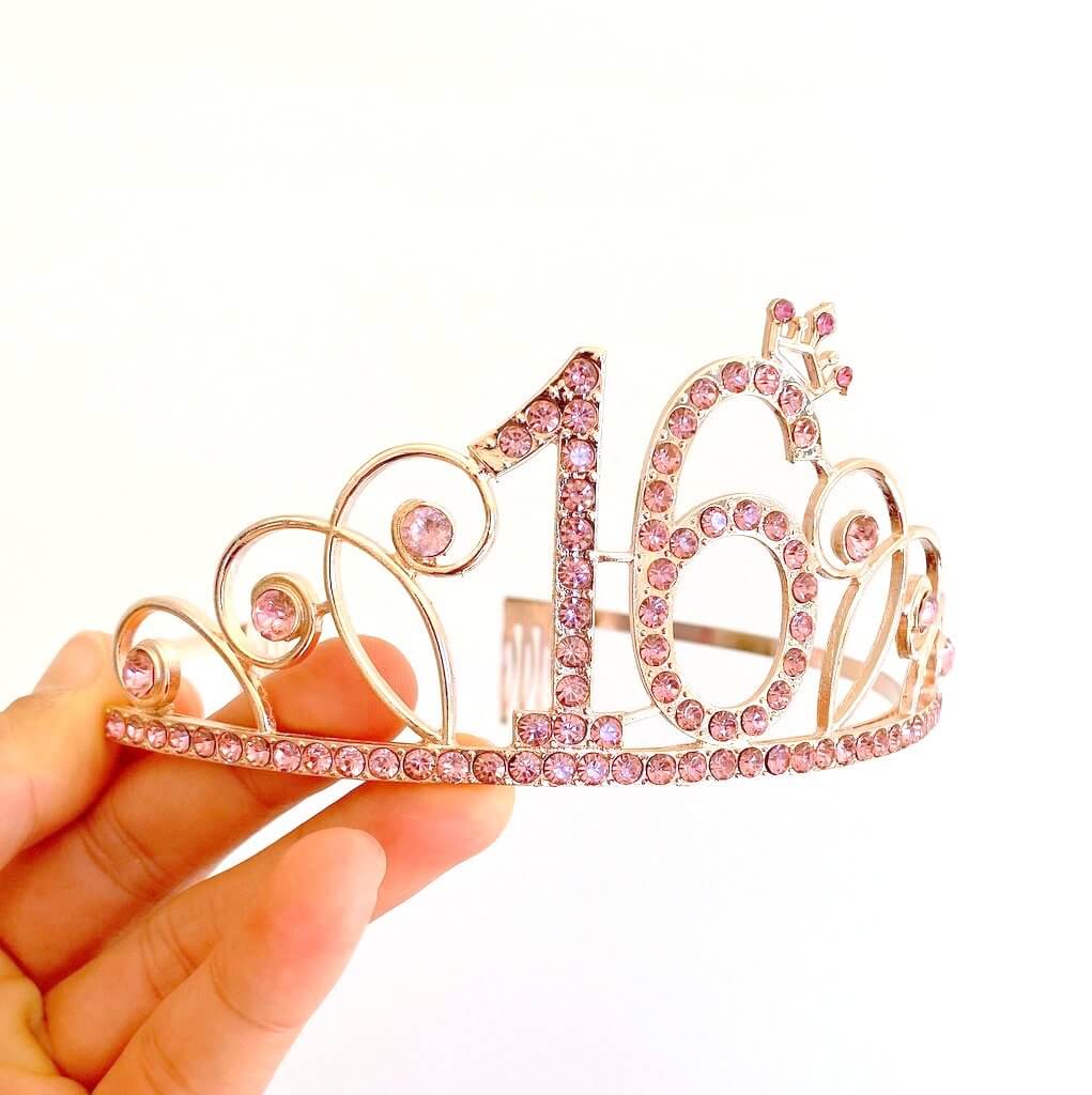 Rose Gold Metal Rhinestone 16 with Little Crown Tiara