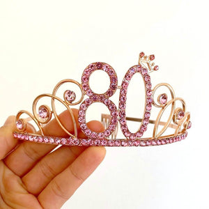Premium Quality Rose Gold Metal Rhinestone 80th Birthday Tiara with little Crown