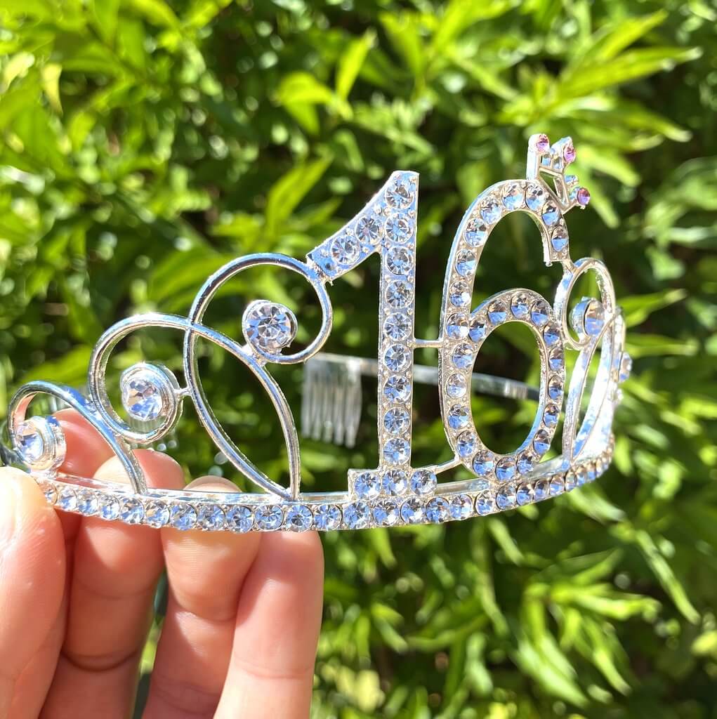 Silver Metal Rhinestone 16 with Little Crown Tiara