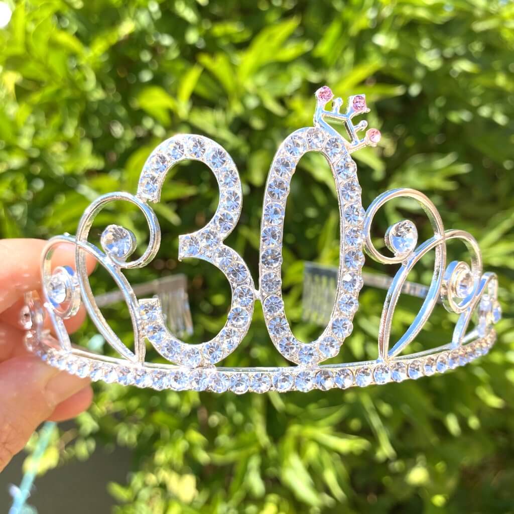 Metal Silver Rhinestone 30 with Little Crown Tiara