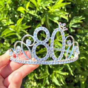 Silver Metal Rhinestone 80 Birthday Tiara with Crown