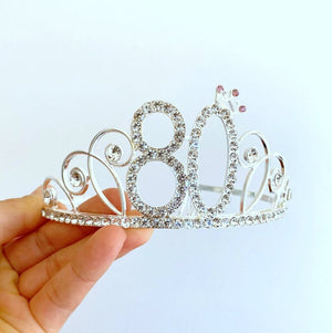 Silver Metal Rhinestone 80 Birthday Tiara with Crown