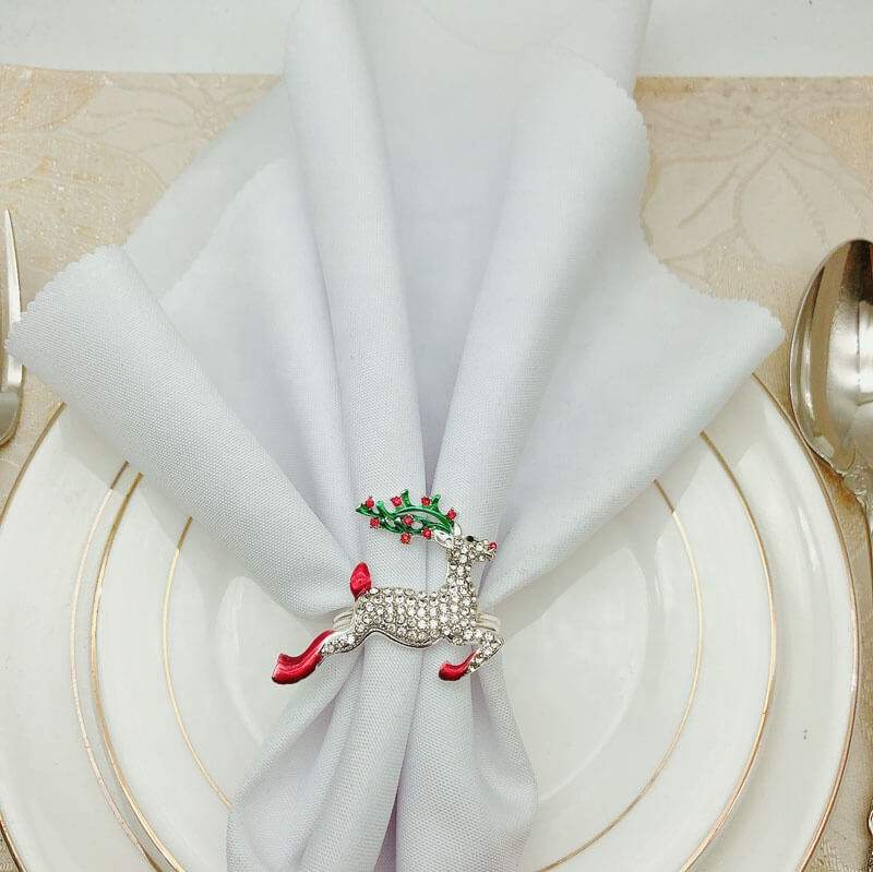 Metal Rhinestone Christmas Napkin Ring - Xmas Reindeer