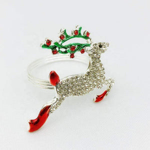 Metal Rhinestone Christmas Napkin Ring - Xmas Reindeer