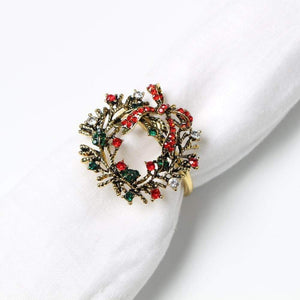Metal Rhinestone Christmas Napkin Ring - Xmas Wreath