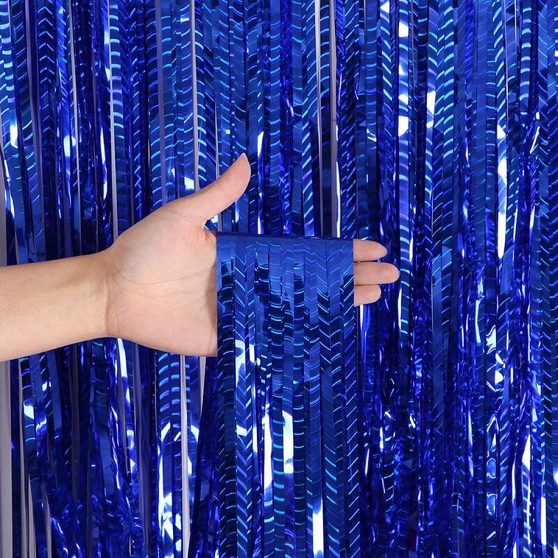 Metallic Blue Wave Tinsel Foil Fringe Rain Curtain