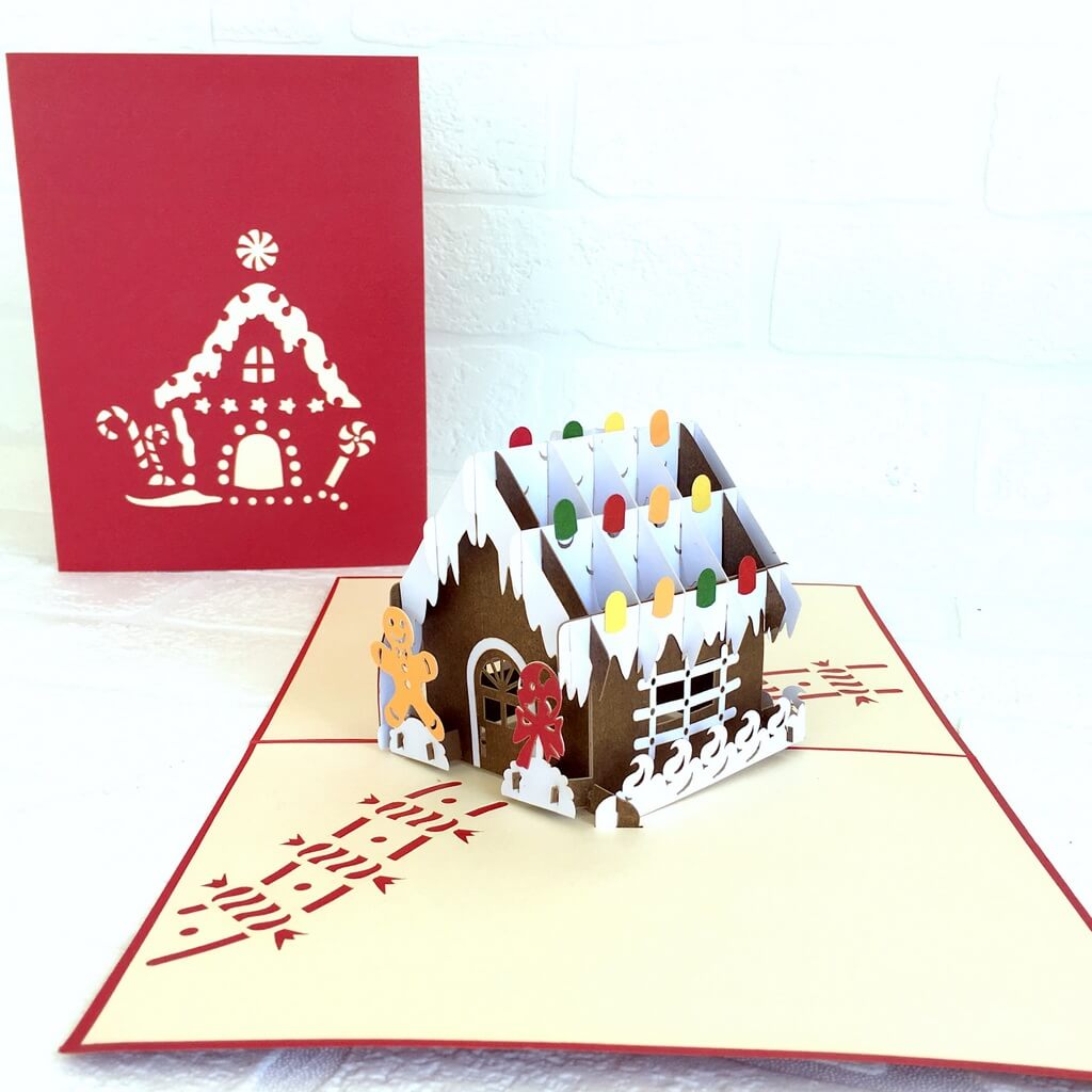 Handmade Christmas Gingerbread House Pop Up Greeting Card - 3D Xmas Cards