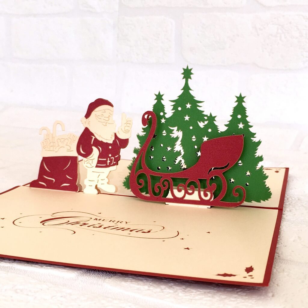 Handmade Santa Sleigh Xmas Present Sack Pop Up Card - Pop Up Christmas Cards