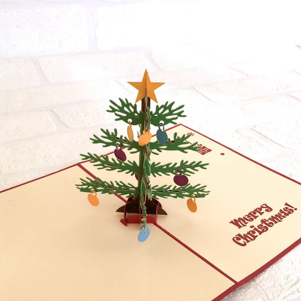 Handmade Christmas Tree with Decorative Ornaments Pop Up Greeting Card - Pop Up Xmas Cards