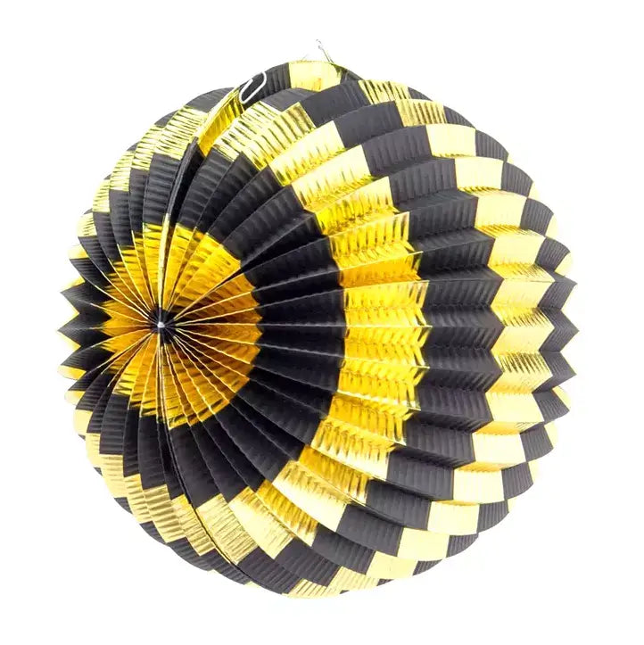 20cm Metallic Gold Black Horizontal Stripe Pleated Accordion Paper Lantern Ball