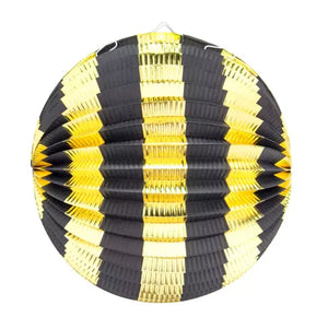 20cm Metallic Gold Black Horizontal Stripe Pleated Accordion Paper Lantern Ball