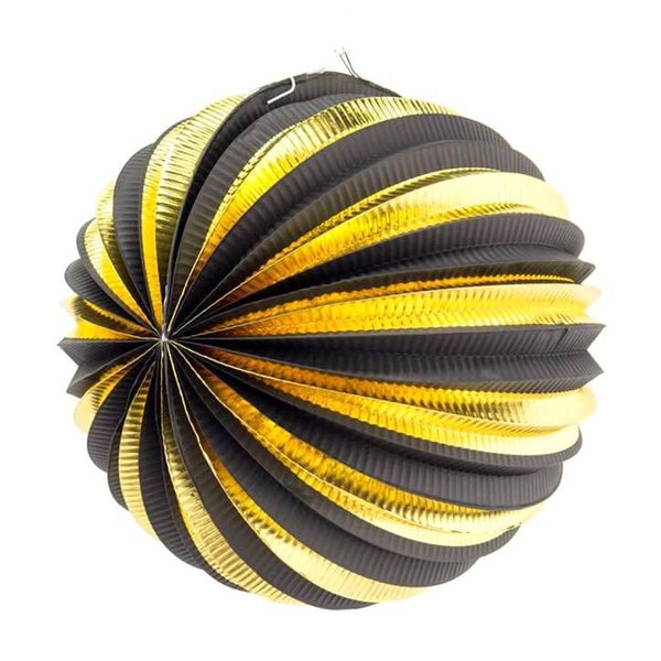 Gold Black Stripe Accordion Paper Lantern Ball