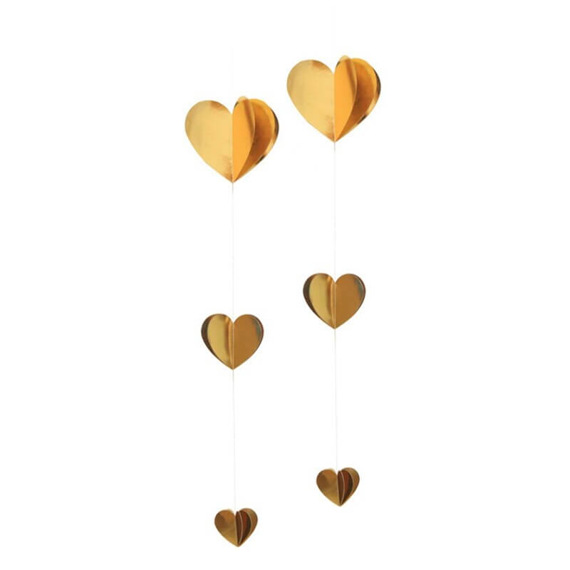 2m Metallic Gold 3D Love Heart Shape Paper Garland Wall Hanging Decorations