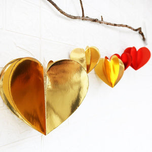 2m Metallic Gold 3D Love Heart Shape Paper Garland Wall Hanging Decorations
