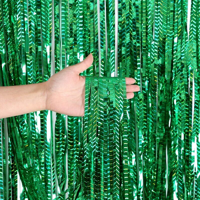 Metallic Green Wave Tinsel Foil Fringe Rain Curtain