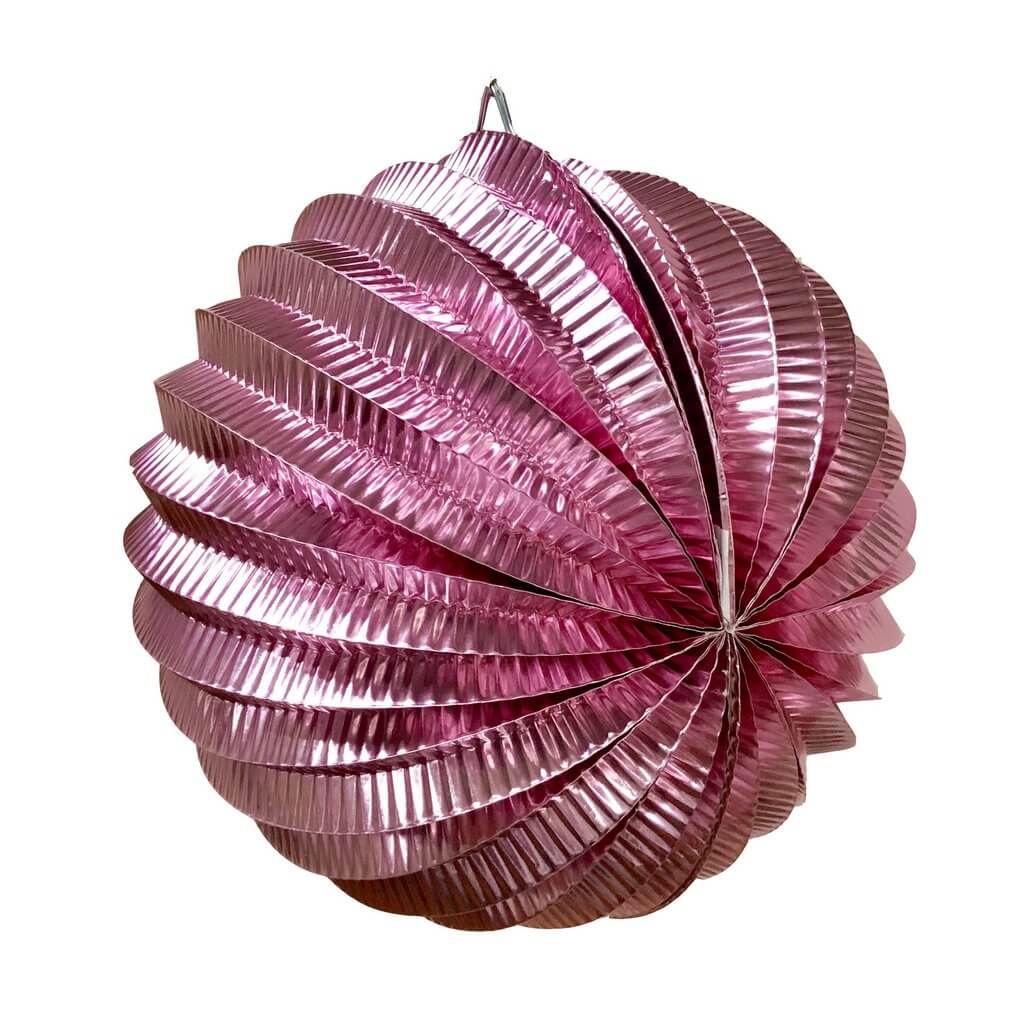 Metallic Pink Pleated Accordion Paper Lantern Ball - 20cm
