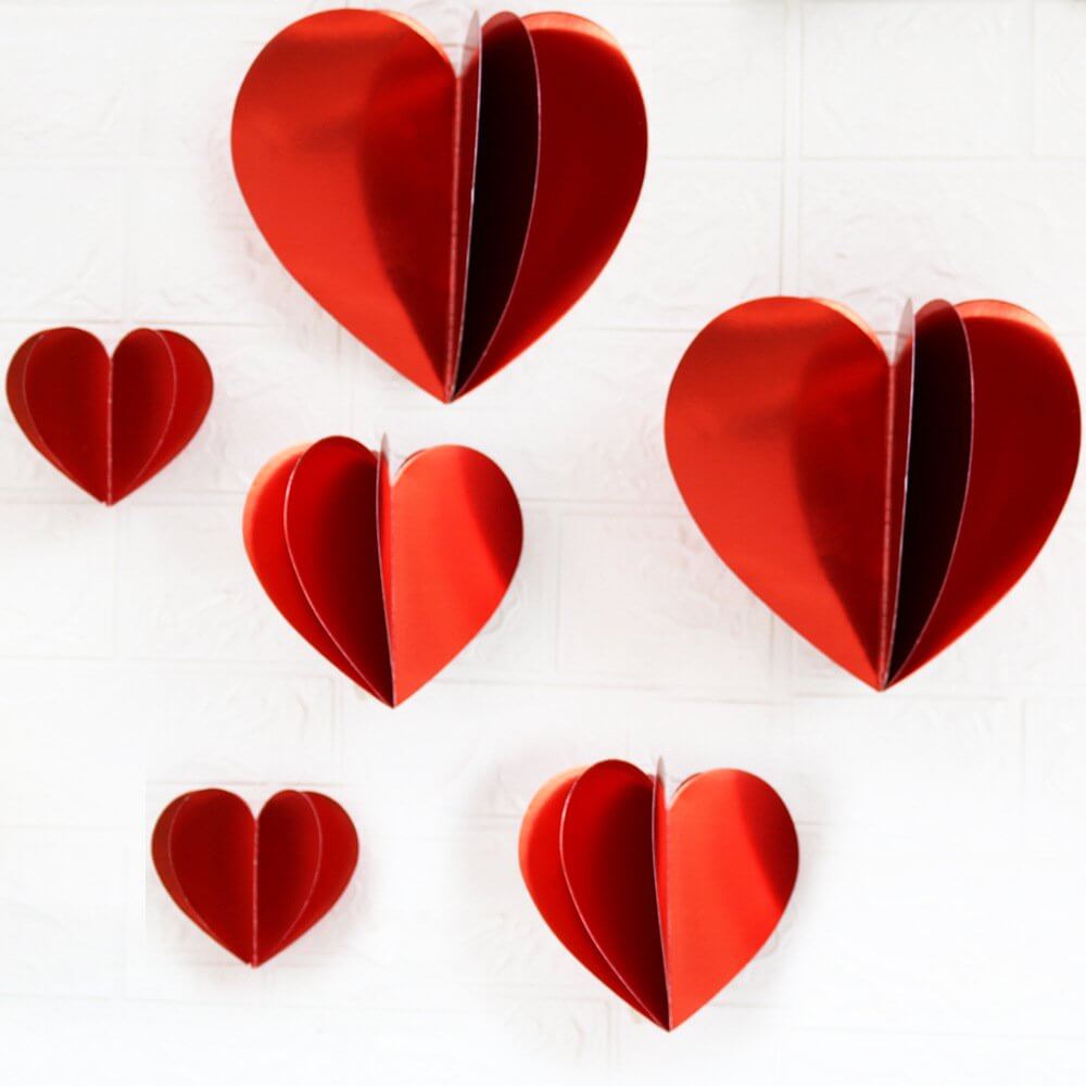 2m Metallic Red 3D Love Heart Shape Paper Garland
