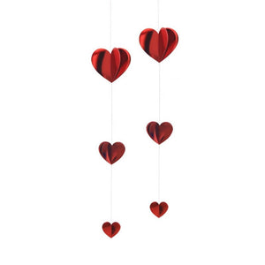 2m Metallic Red 3D Love Heart Shape Paper Garland