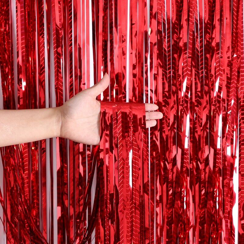Metallic Red Wave Tinsel Foil Fringe Rain Curtain