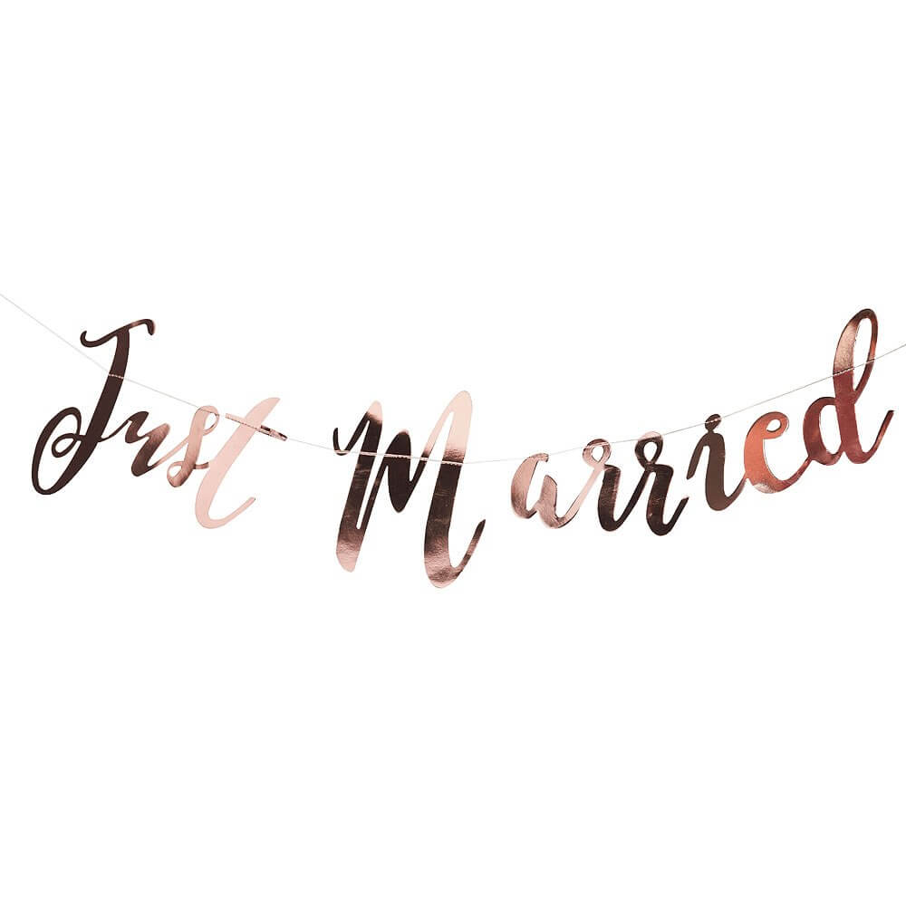 Metallic Rose Gold 'Just Married' Wedding Banner