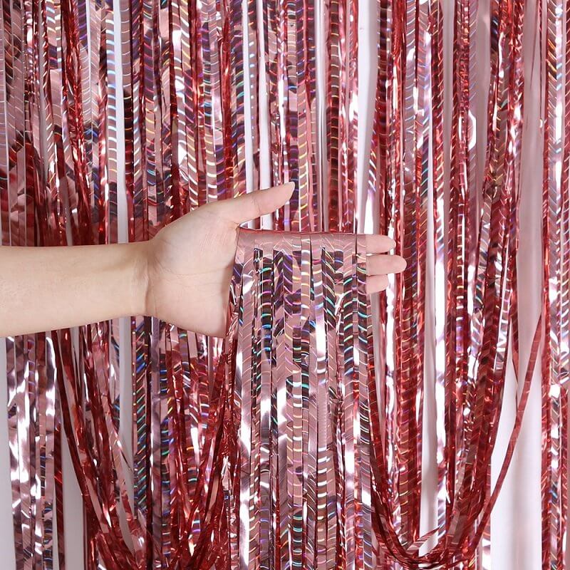 Metallic Rose Gold Wave Tinsel Foil Fringe Rain Curtain