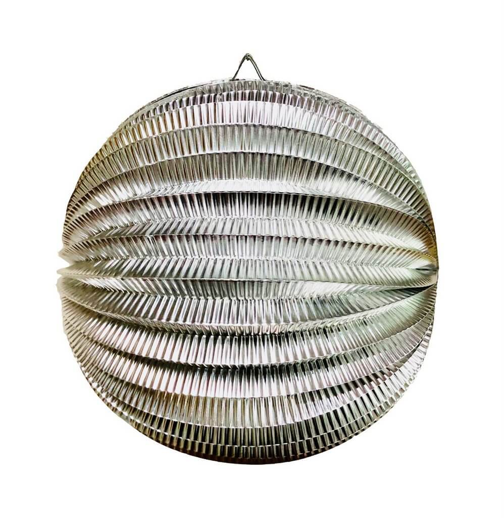 Metallic Silver Pleated Accordion Paper Lantern Ball - 20cm