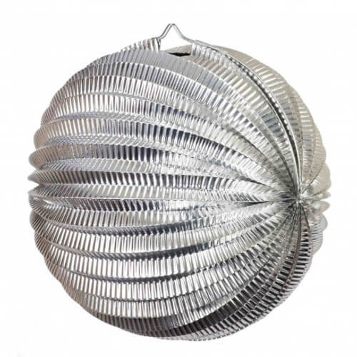 Metallic Silver Pleated Accordion Paper Lantern Ball - 20cm