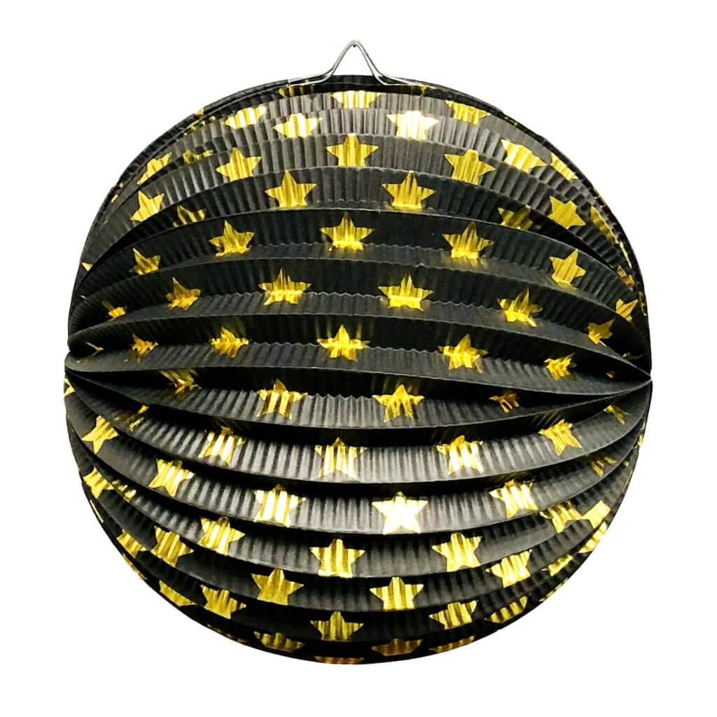 Metallic Gold Star Black Accordion Paper Lantern Ball - 20cm