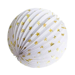 Metallic Gold Star White Accordion Paper Lantern Ball - 20cm