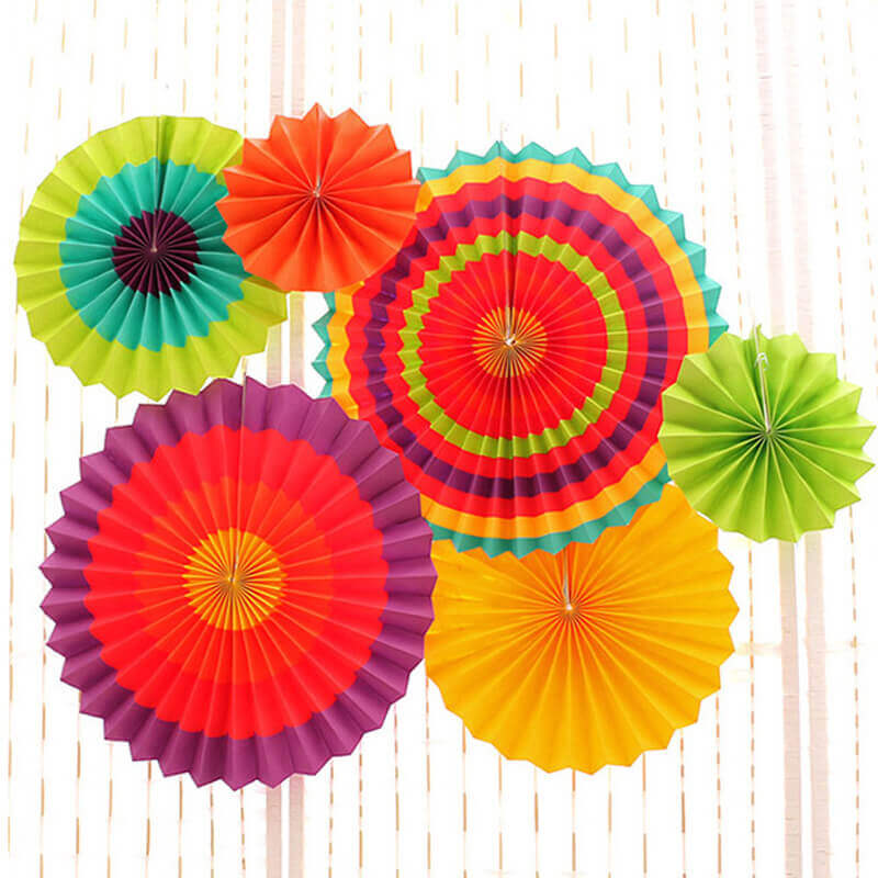 Mexican Fiesta Hanging Paper Fan Decorations 6pk