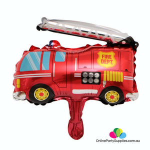 Online Party Supplies Mini Red Fire Truck Shaped Rescue Vehicle Team Theme Party Foil Balloon