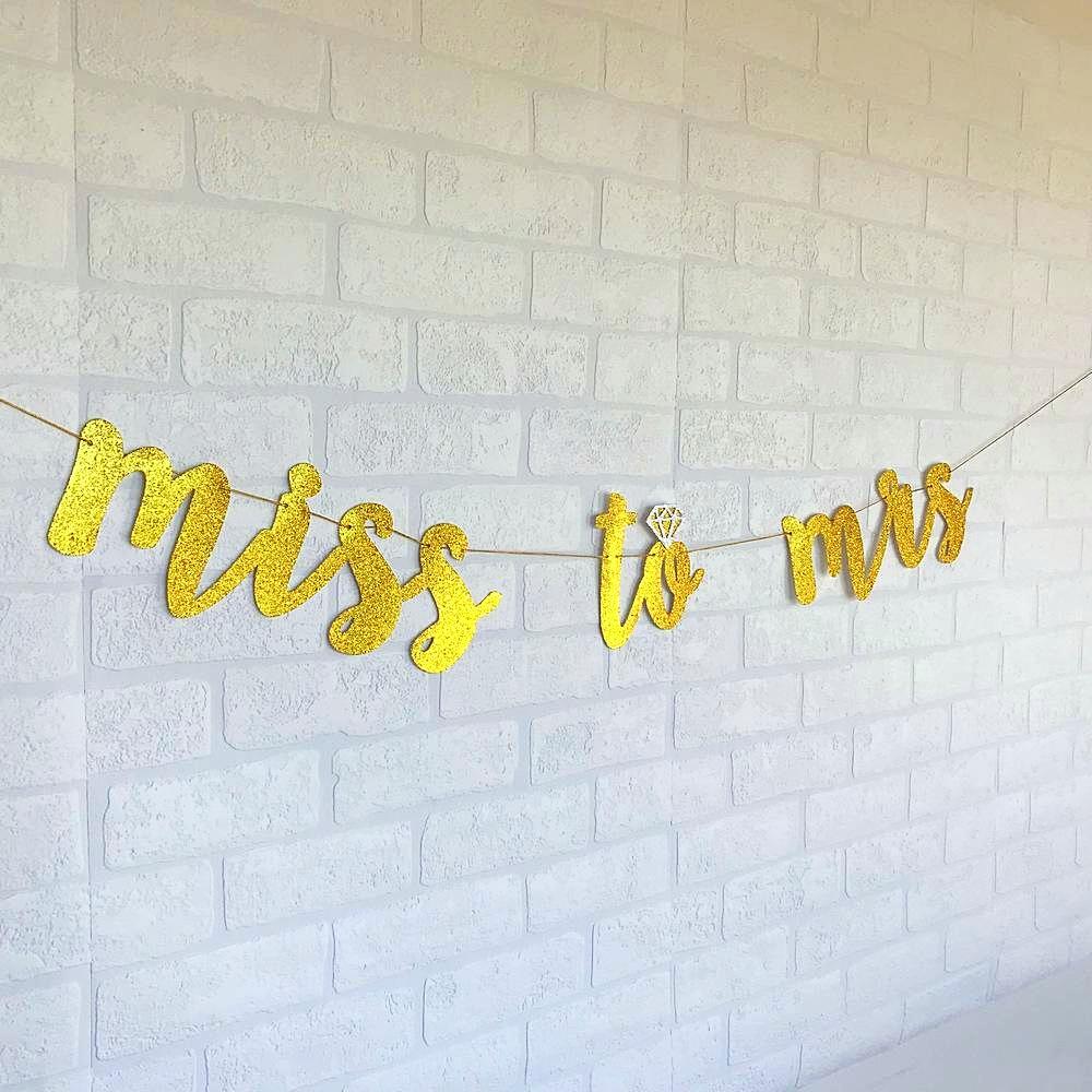 MISS TO MRS Gold Glitter Bachelorette Party Banner - Online Party Supplies