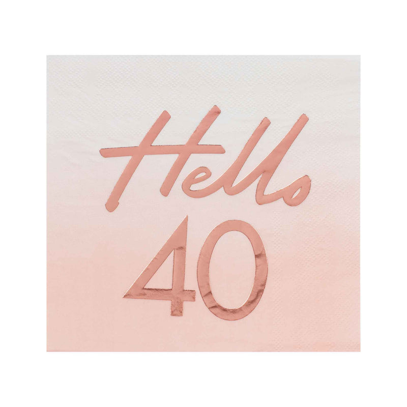 Ginger Ray Rose Gold Foiled Watercolour Hello 40 Birthday Napkins