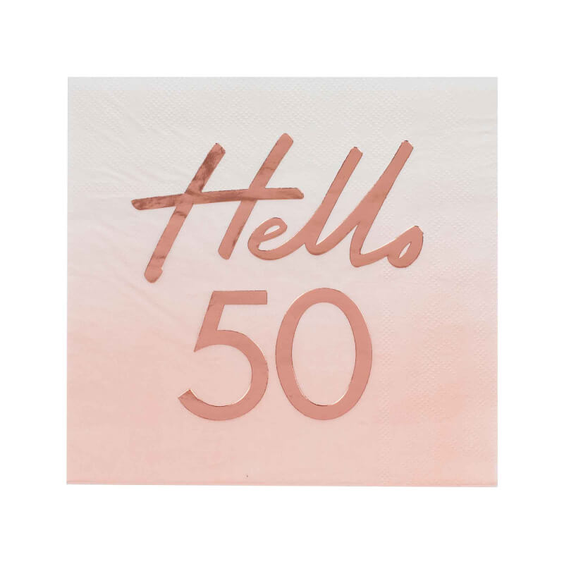 Ginger Ray Rose Gold Foiled Watercolour Hello 50 Birthday Napkins