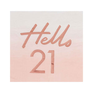 Ginger Ray Rose Gold Foiled Watercolour Hello 21 Birthday Napkins