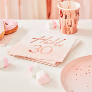 Ginger Ray Rose Gold Foiled Watercolour Hello 30 Birthday Napkins