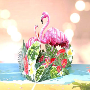 Handmade Mum & Baby Flamingoes in Spring Garden 3D Pop Up Card