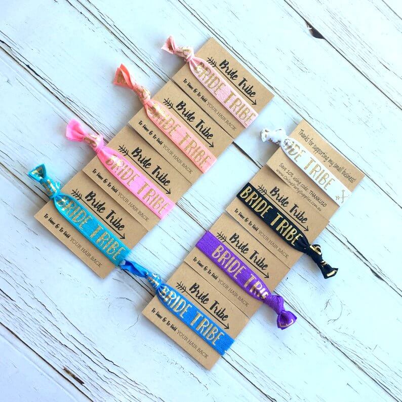 Gold Print Bride Tribe Hair Tie Bridal Wristband for Hen Bachelorette Party Bridesmaids gifts