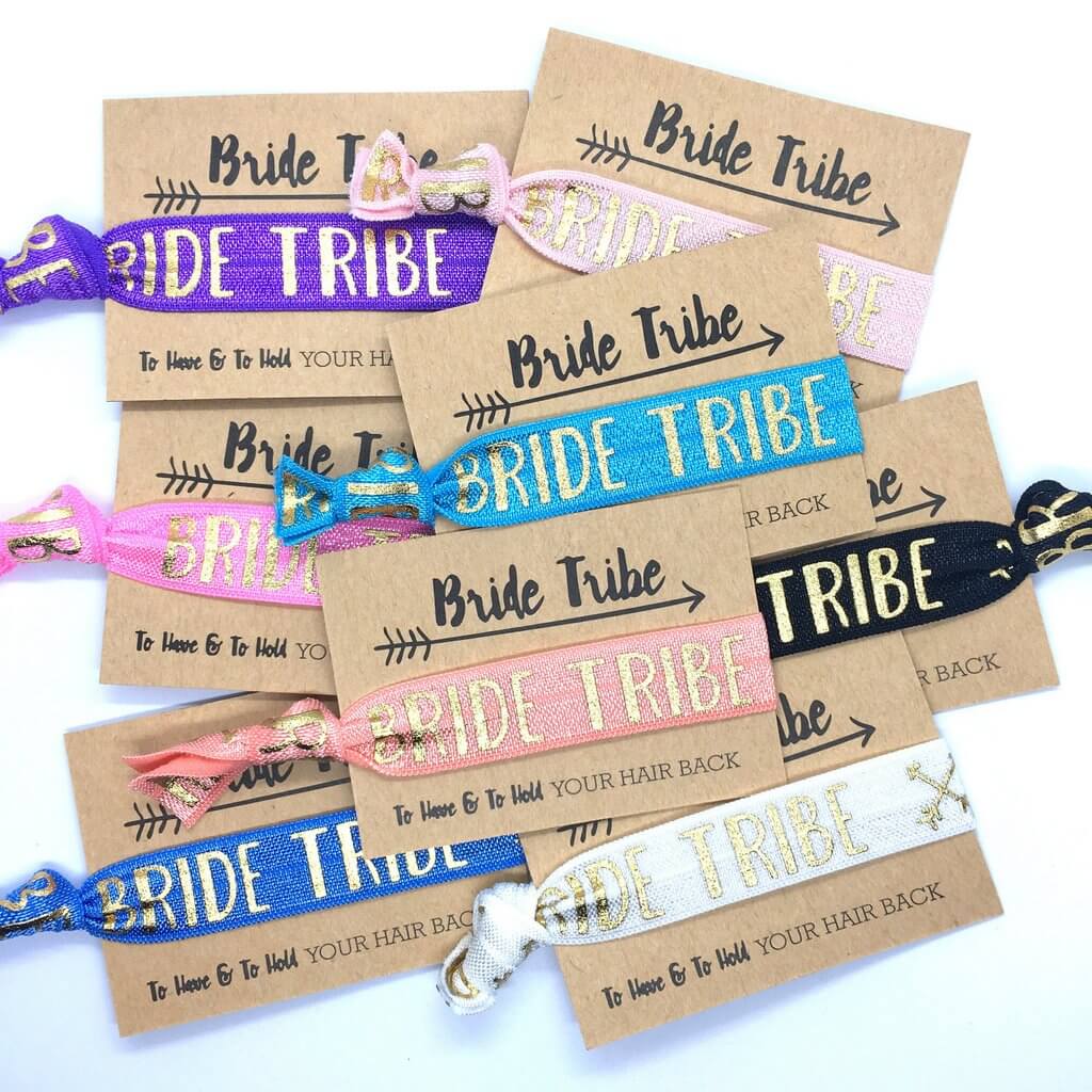 Gold Print Bride Tribe Hair Tie Bridal Wristband for Hen Bachelorette Party Bridesmaids gifts