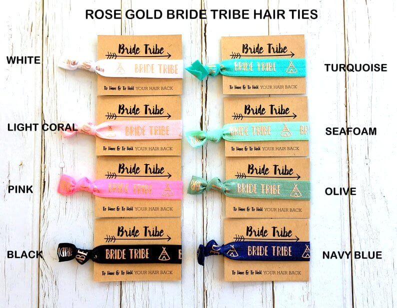Rose Gold Print Bride Tribe Hair Tie Bridal Wristband for Hen Bachelorette Party Bridesmaids gifts