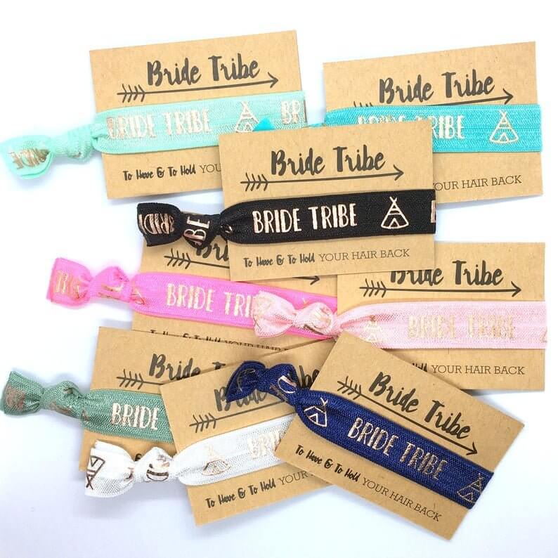 Rose Gold Print Bride Tribe Hair Tie Bridal Wristband for Hen Bachelorette Party Bridesmaids gifts